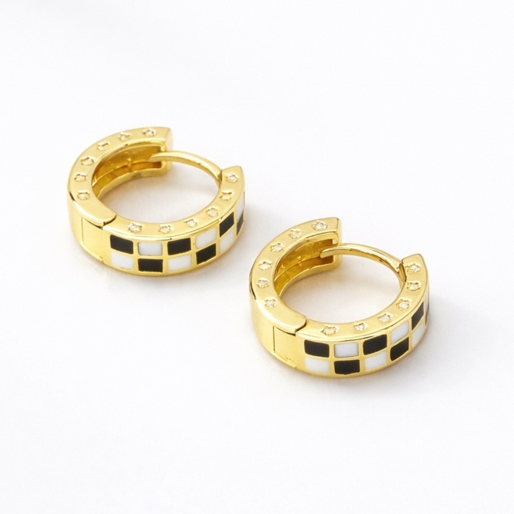 Gold Checker Huggie Hoop Earrings (3105)